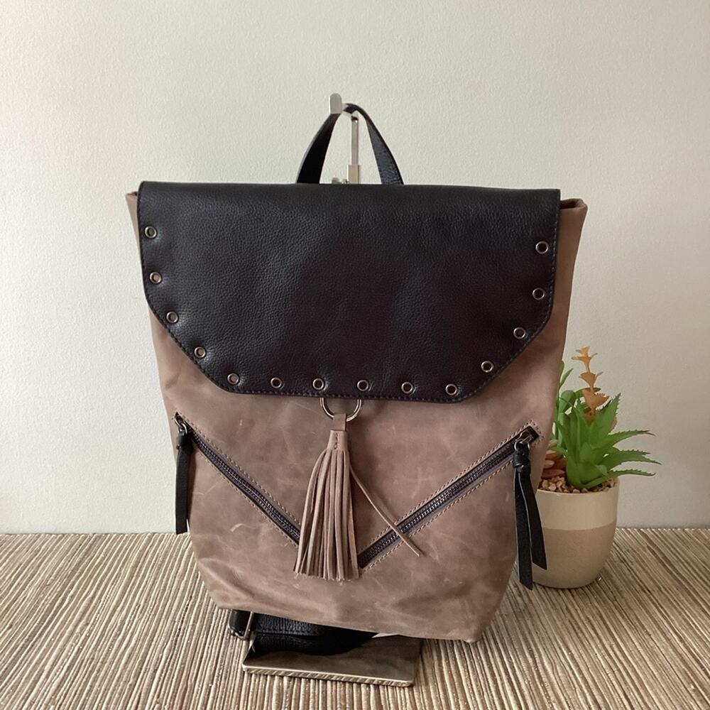 EUC Hadaki 100% Leather Grey Black Gromit Travel Edgy Backpack